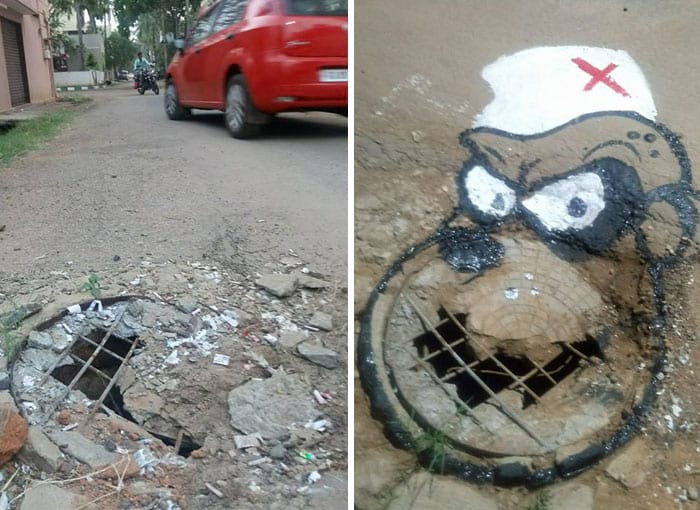 نقاشی کردن چاله های خیابان در هند