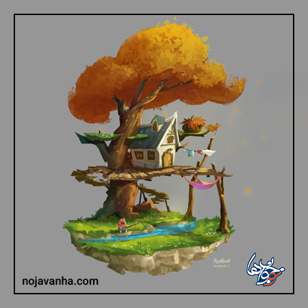 اموزش نقاشی خانه ی درختی پاییزی