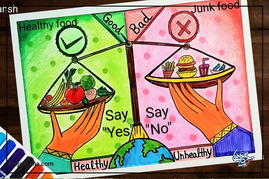 نقاشی غذای سالم و ناسالم کلاس سوم