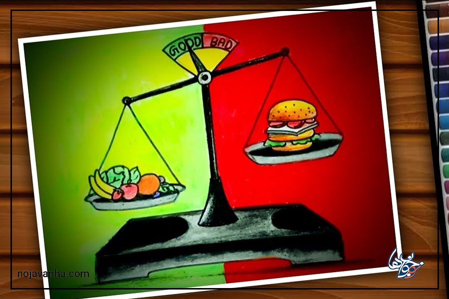 عکس نقاشی غذای سالم و ناسالم