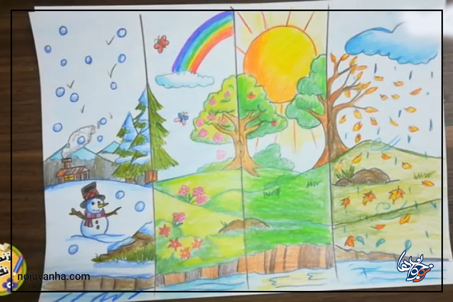 نقاشی کودکانه ساده چهار فصل